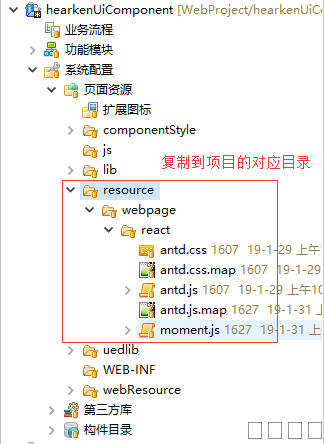 复制资源到项目的对应目录，以解决部署的问题